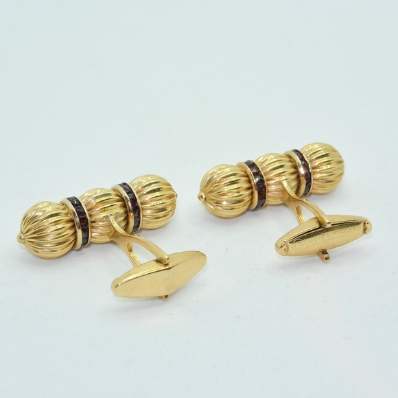 SOLD Lucien Piccard 14K With Garnets Cufflinks - Picture 3 of 4